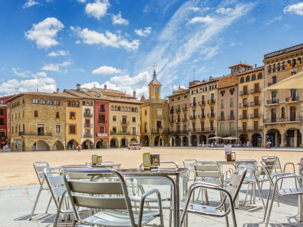 View of historic buildings in the Placa Major square
