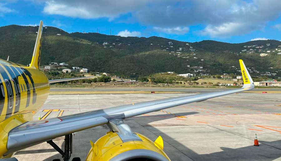 Mountain view while boarding a plane in USVI