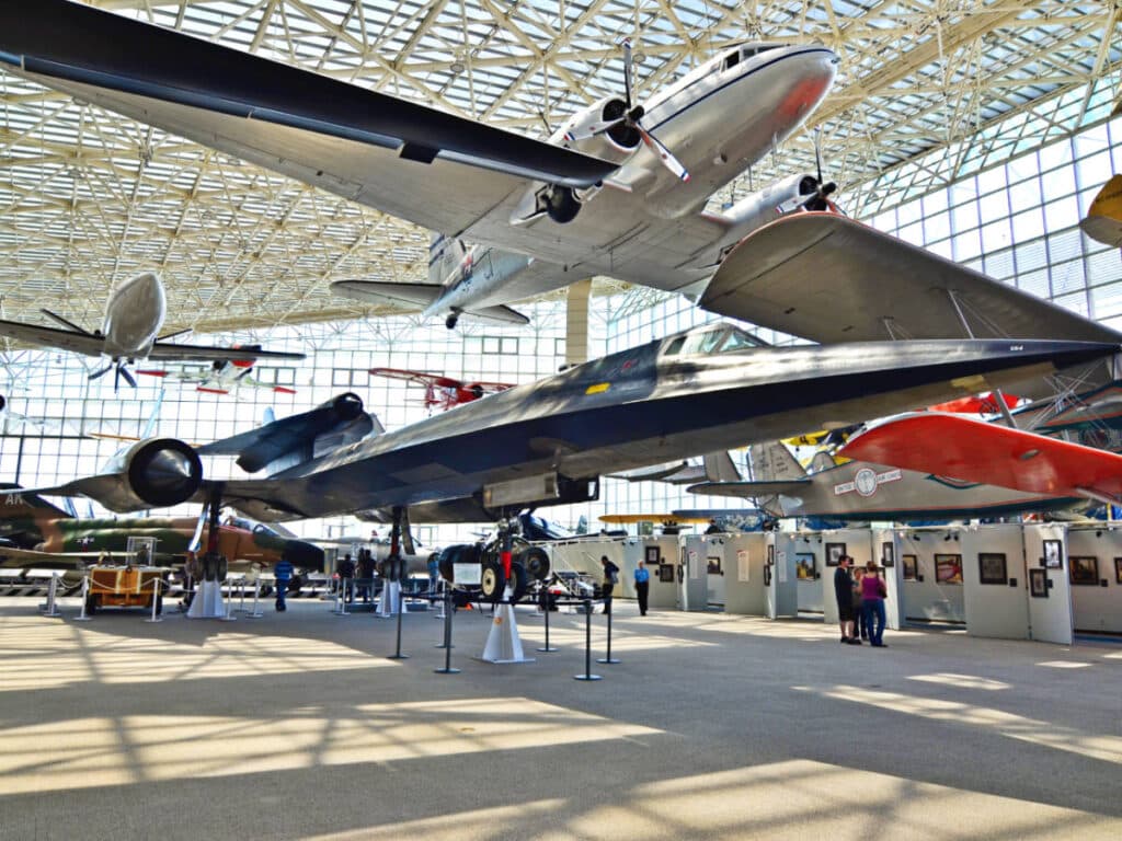 View of the different planes inside the Museum of Flight