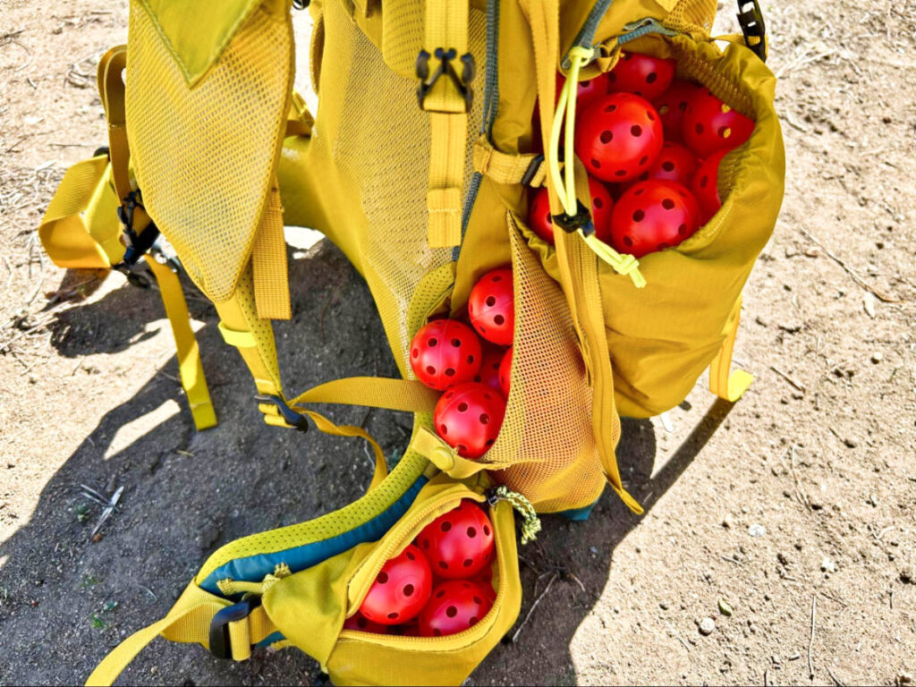 View of the plastic balls inside the pockets of REI Co-Op Flash 55 Backpack