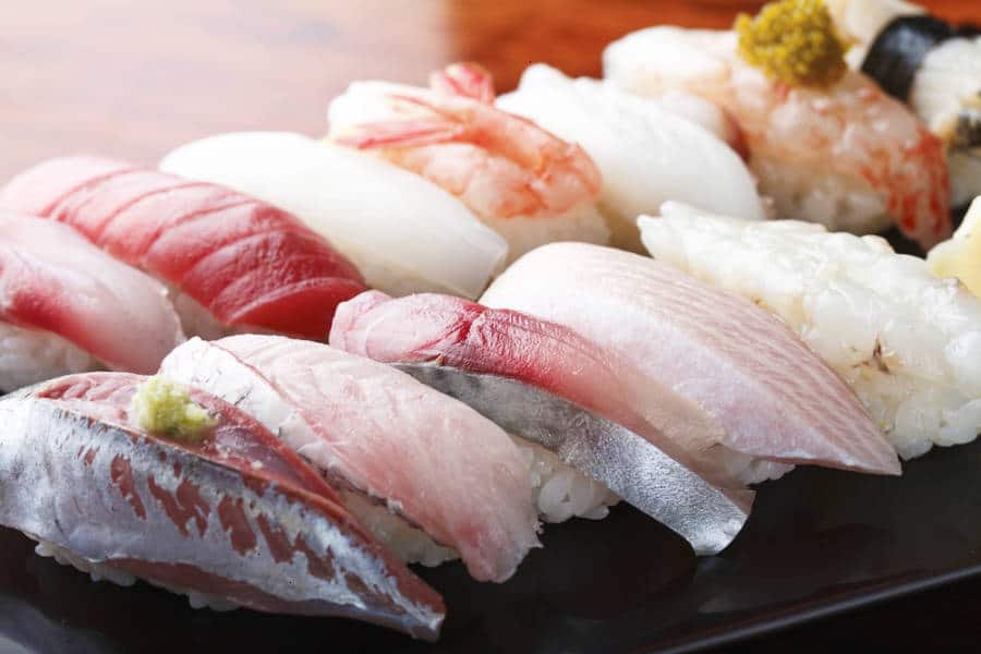 Closeup view of the handrolled sushi