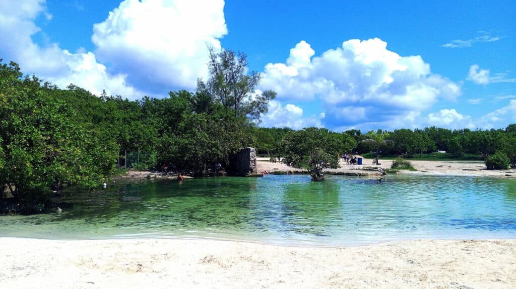 View of the white sand beach in Playa Punta Esmeralda during a sunny morning