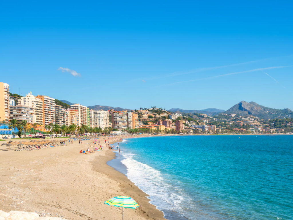 View of Malagueta beach in Malaga on a sunny day