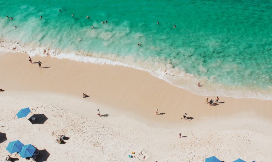 Overhead view of the shoreline at Playa las Gemelas, Puerto Vallarta