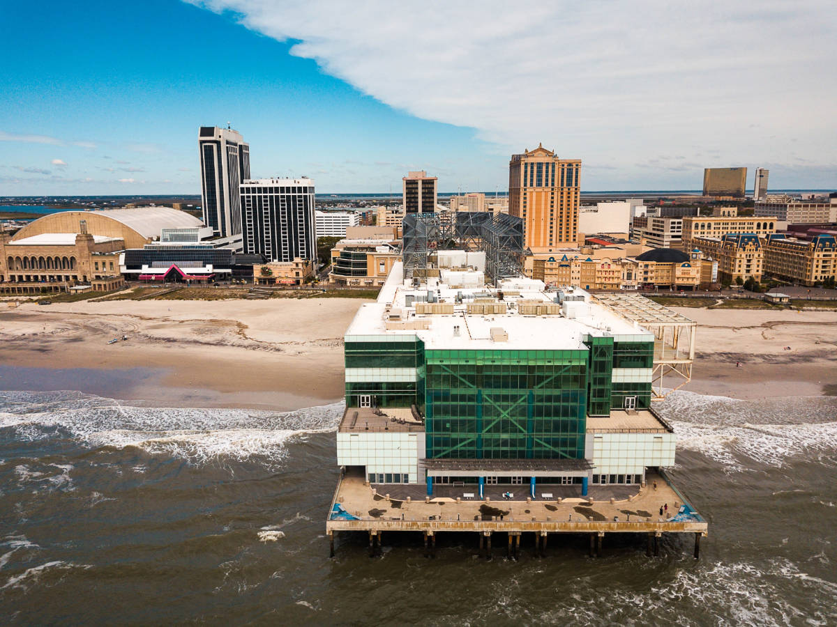 Aerial view of Playground Pier building in Atlantic City