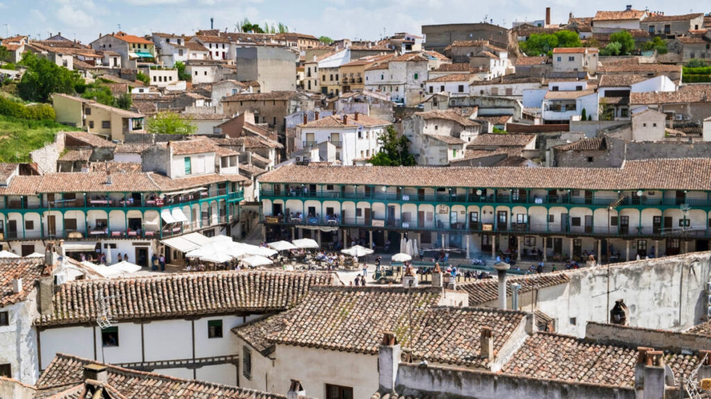 Aerial view of the Plaza Mayor in the middle of the town of Chinchón