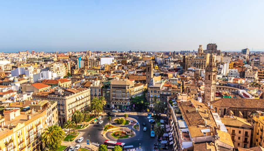 Aerial view of Plaza de la Reina in the morning