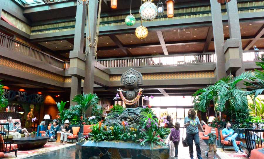 View of people in the lobby of Polynesian Village Resort