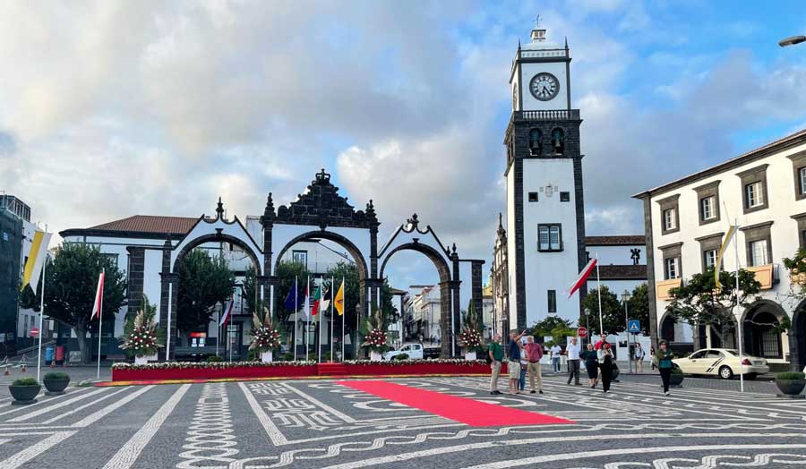 A town clock located in downtown Ponta Delgada