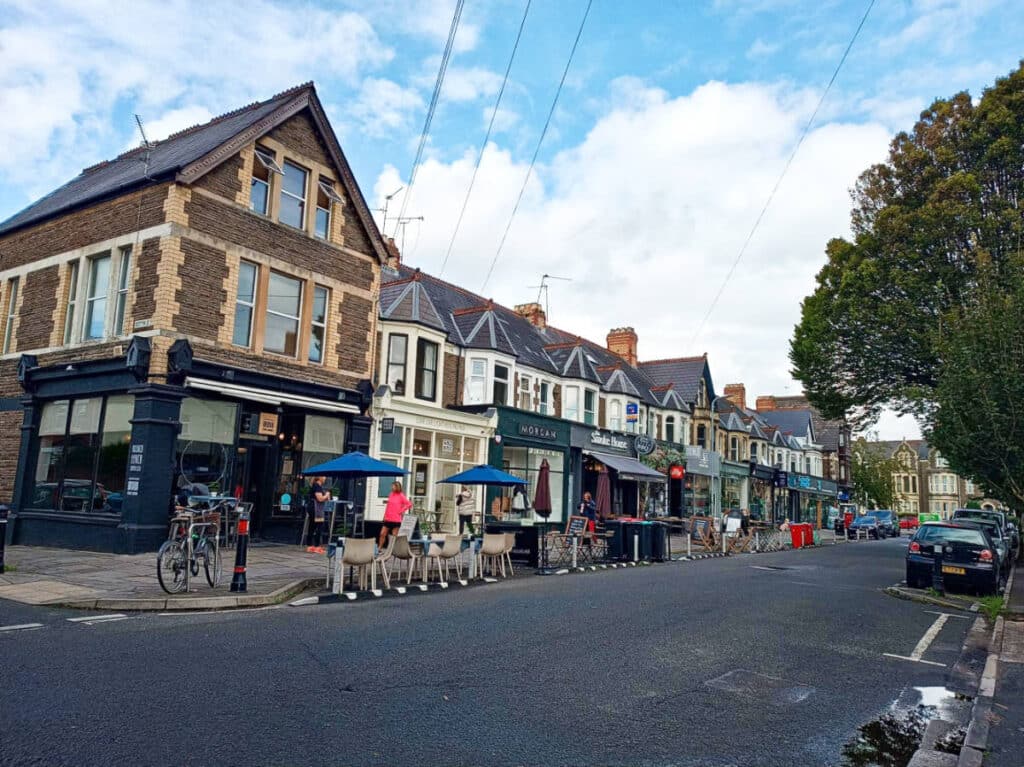 View of the shops and restaurants along the Pontcanna Street