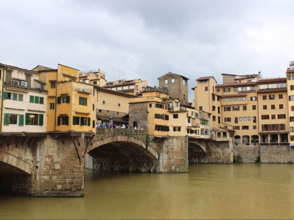 View of the people at the Ponte Vecchio bridge over the Arno River