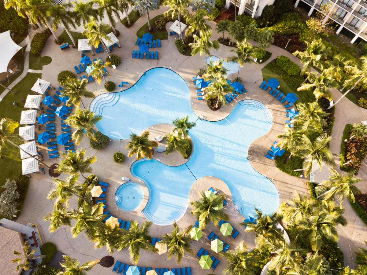 Aerial view of the unique shaped pool of Wyndham Grand Rio Mar Puerto Rico