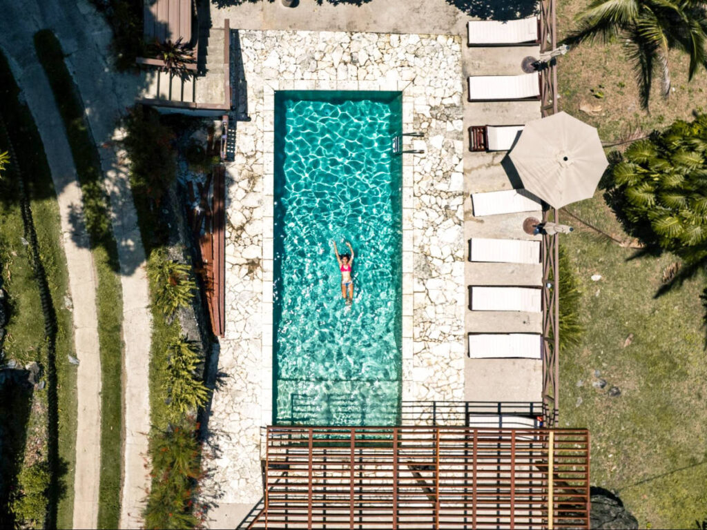 Aerial view of a swimming on the pool at Casa Grande Mountain Retreat