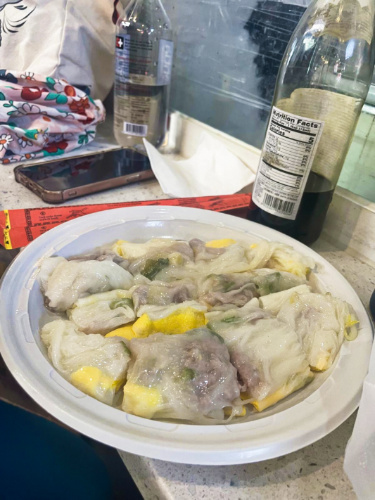 Closeup look of the pork dumplings on a recyclable plate