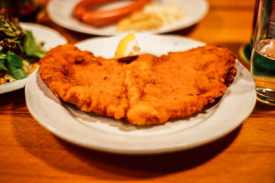 A plate with pork schnitzel