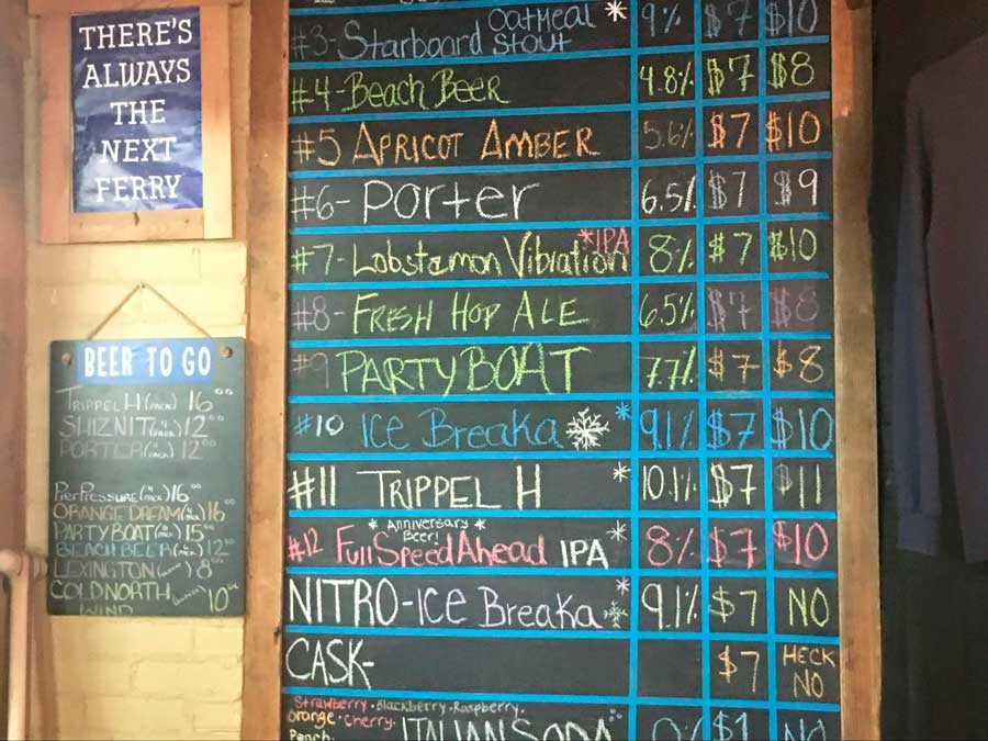 Menu on board from Port Jeff Brewing Company