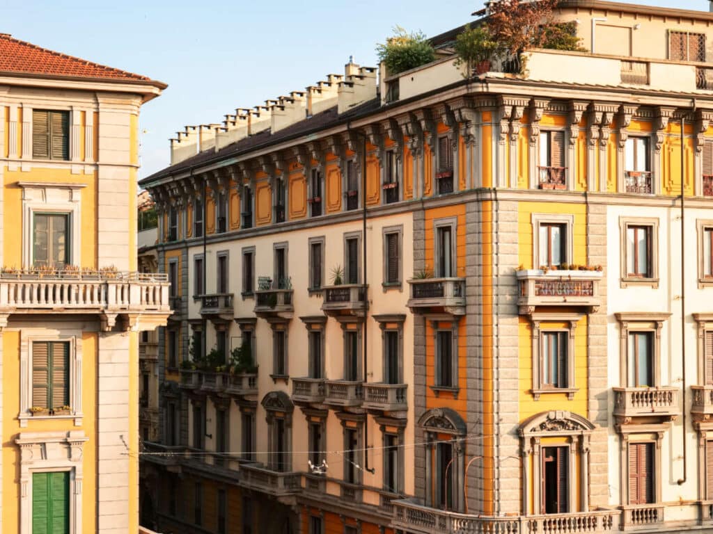 Exterior view of the architectural buildings of the Porta Venezia neighborhood