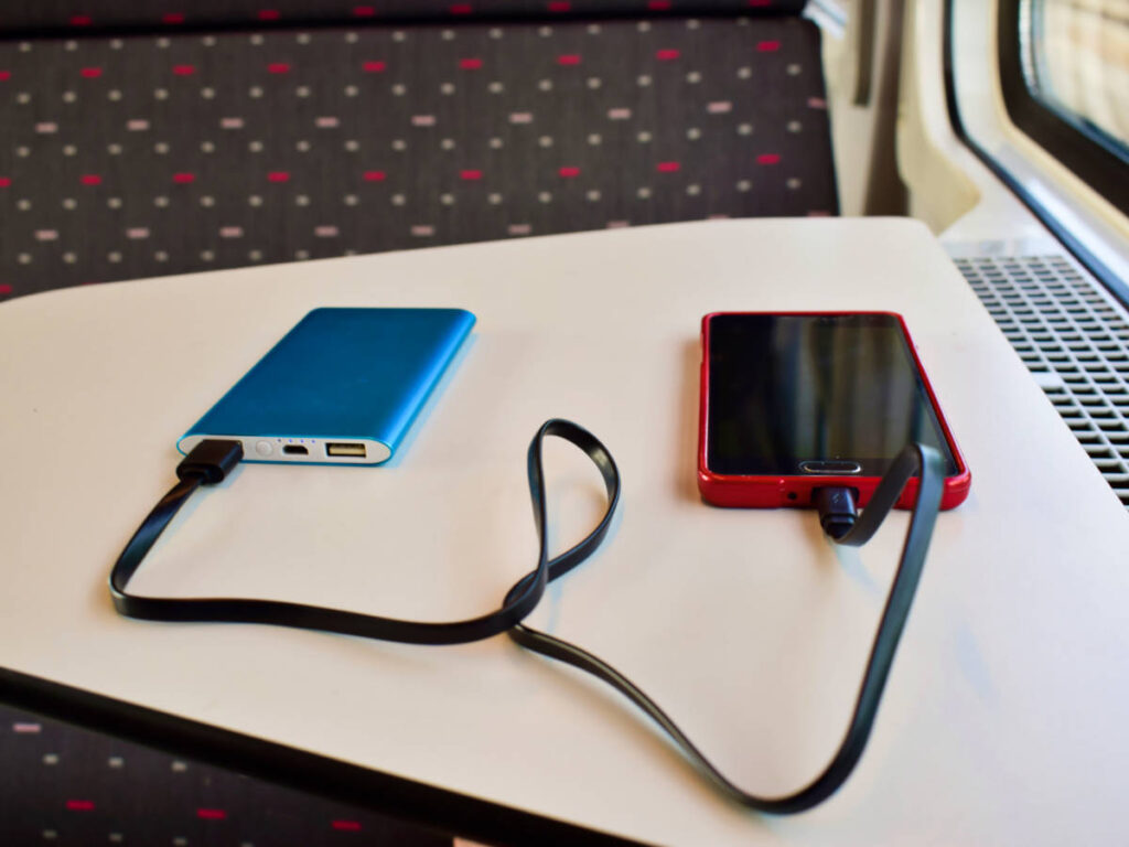 A phone charging with a portable charger