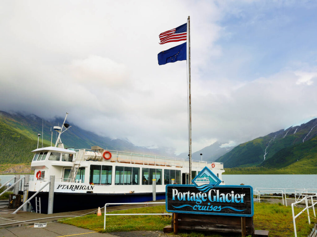 View of a boat use to see the Portage Glacier