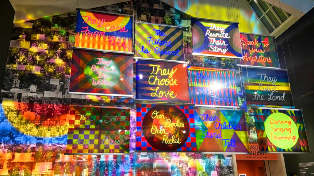 View of the colorful exhibit at the Portland Art Museum