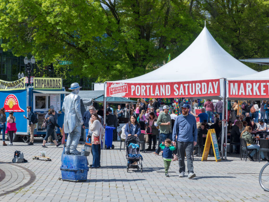 People at the Portland Saturday Market during morning