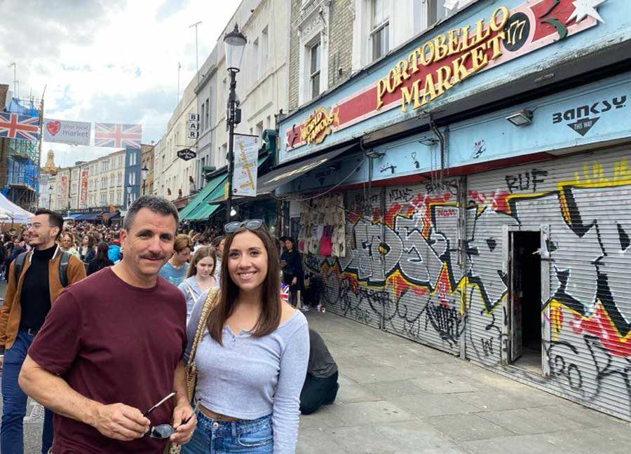 The author with her dad in Portobello Road Market