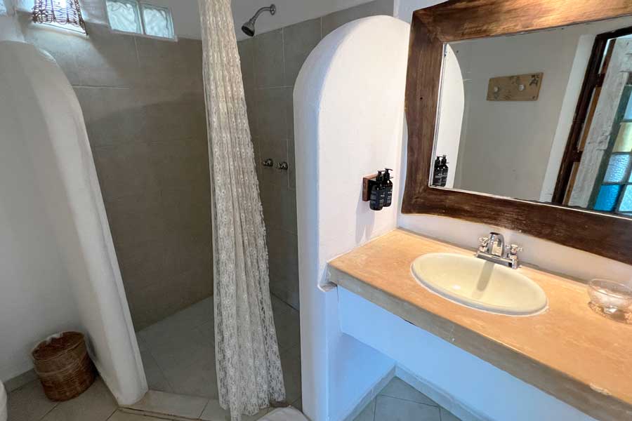 View from the inside of a bathroom in Posada Punta Piedra