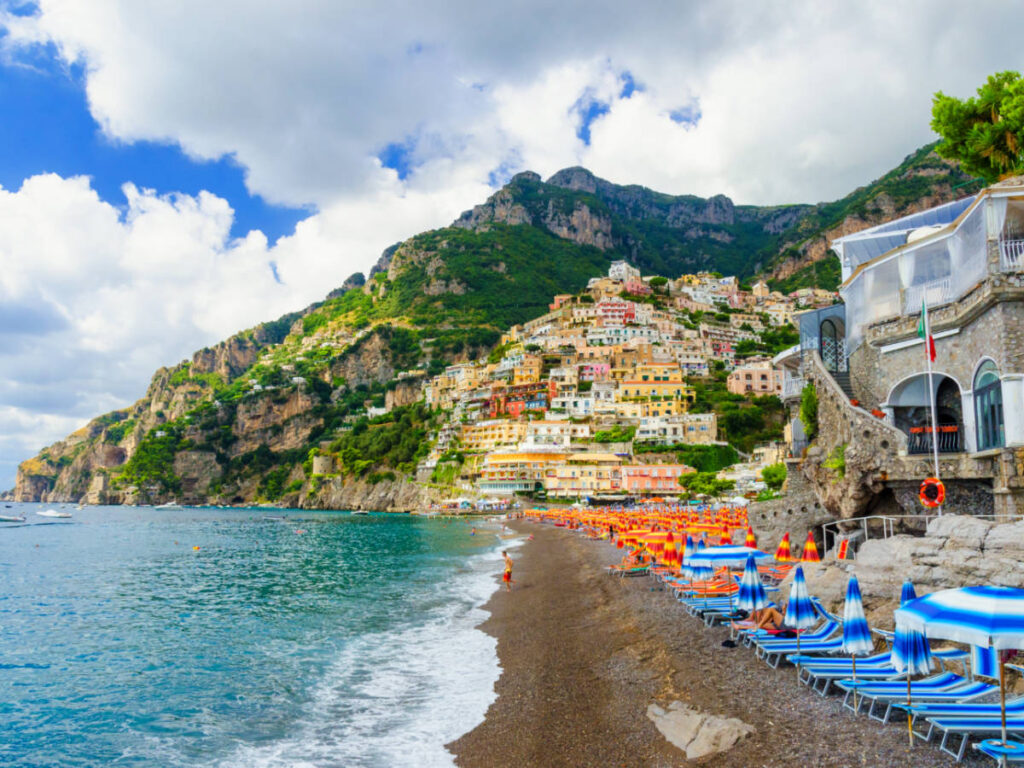 Scenic beach in Positano, on the Amalfi coast