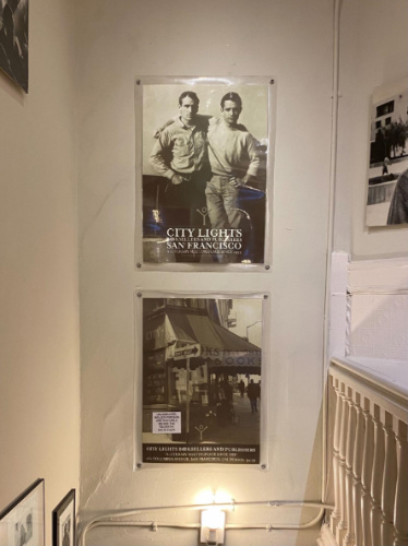 View of posters at the City Lights Bookstore