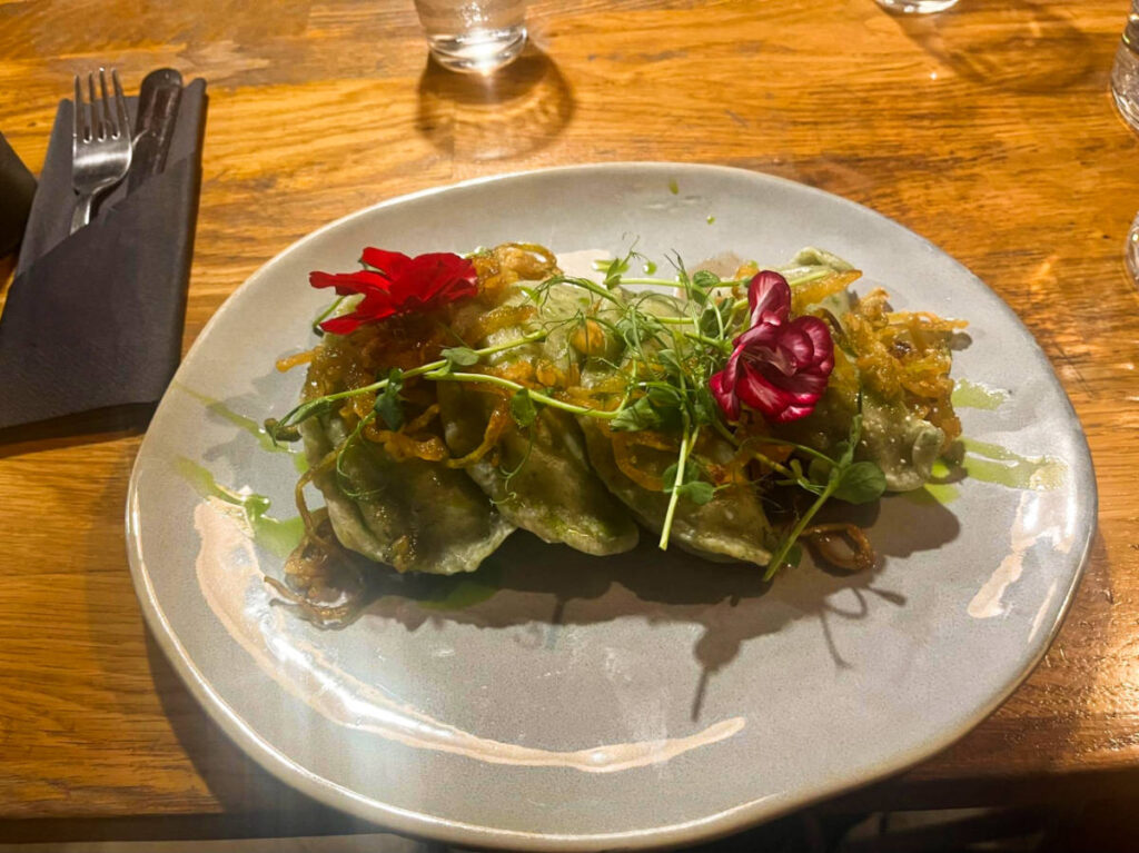 A plate of potato pierogies