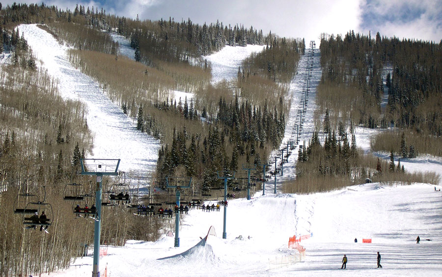 View of ski lift and runs in Powderhorn Mountain Resort