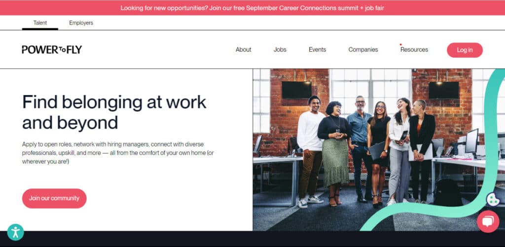 View of the homepage of Power to Fly