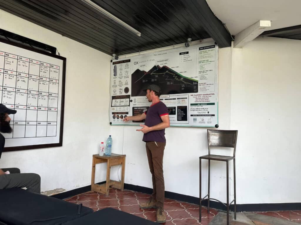 The guide, Philip explaining things during the pre-hike orientation