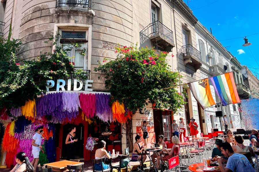 View of people outside the Pride Cafe in San Telmo
