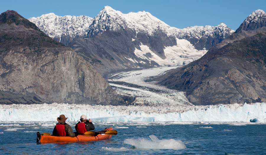 View of kayakers at the Prince William Sound