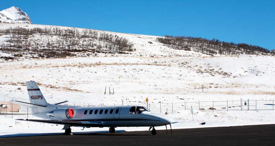 A private plane under the clear blue sky