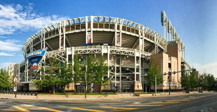 Exterior view of the Progressive Field from across the street