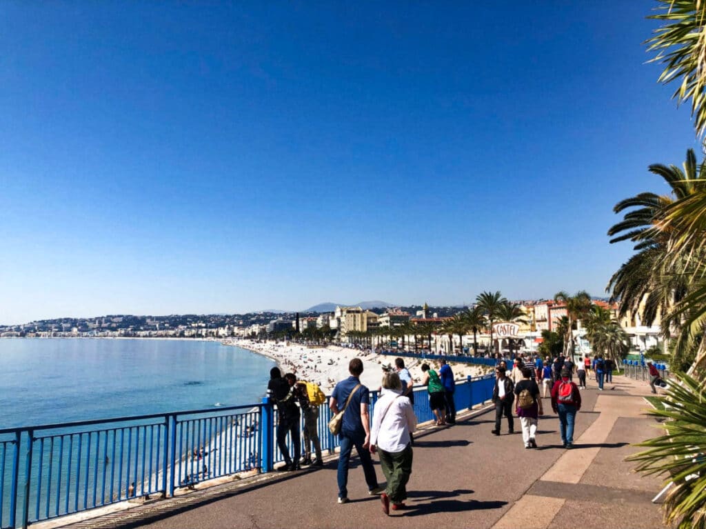 View of the people wandering around the Promenade des Anglais