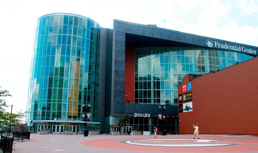 The building of Prudential Center in Newark from the outside