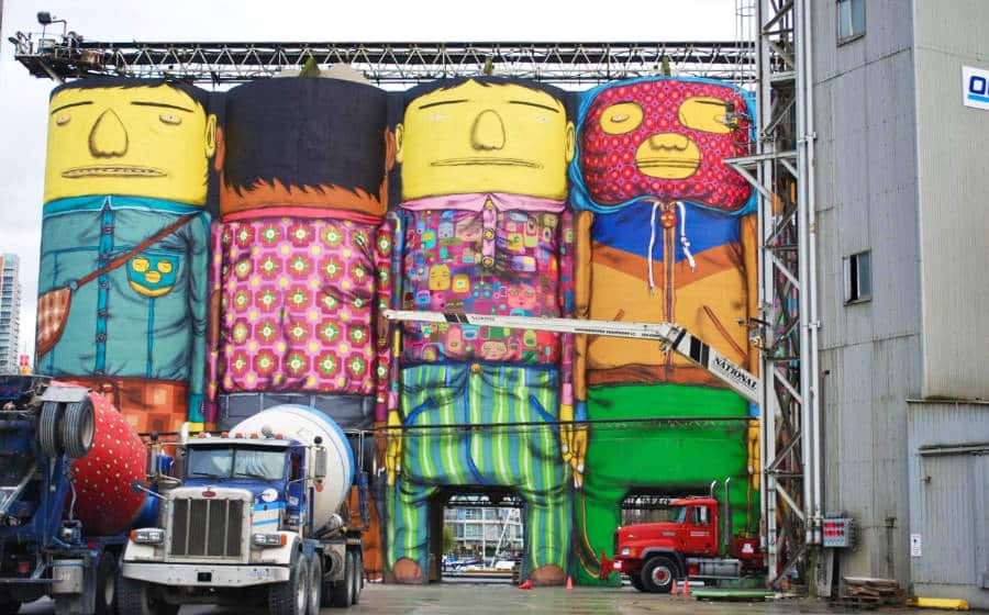 View of the colorful public art on Granville Island