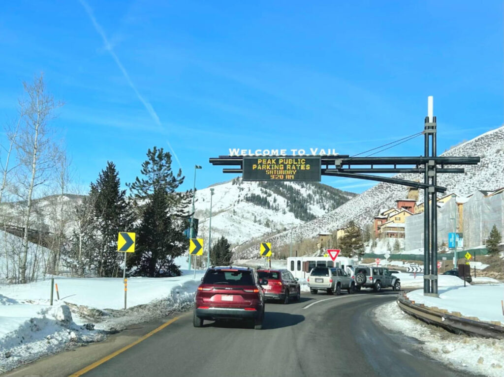 Cars going to a public parking in Vail