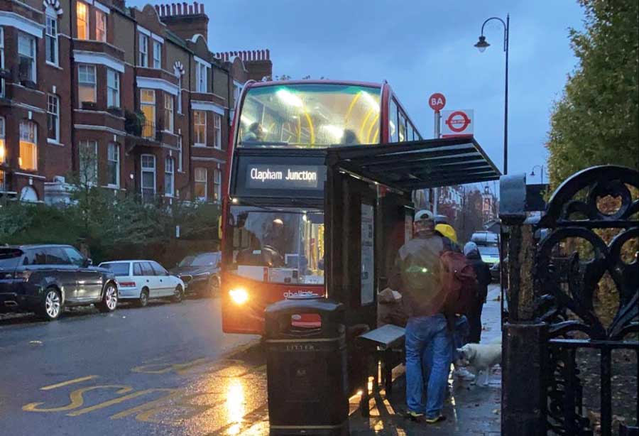 A double-decker bus to Clapham Junction