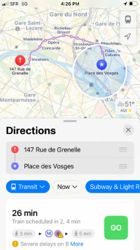 Transportation time from one location to another based on a map