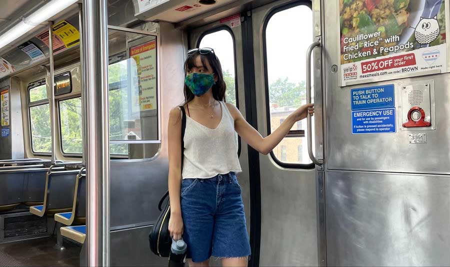The author riding a CTA train