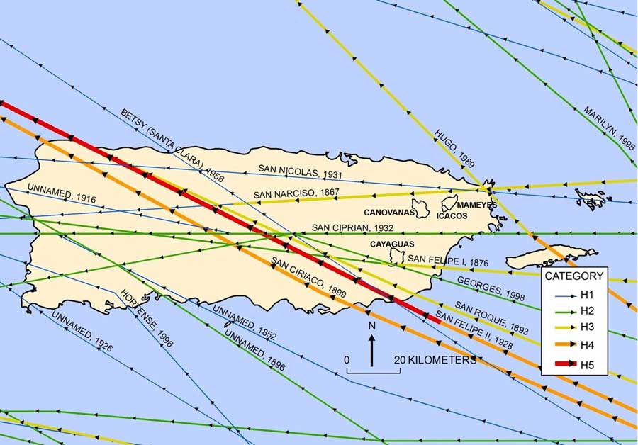 The map of hurricane in Puerto Rico