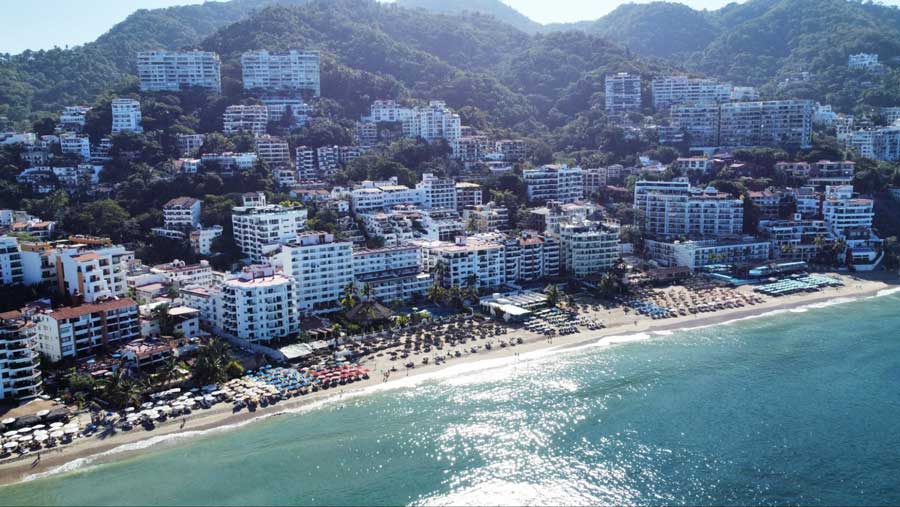 Aerial view of Zona Romantica from over the ocean