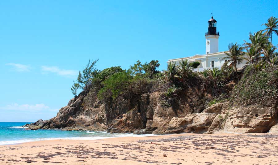 View of the Punta Tuna Lighthouse and the clear blue sky above it