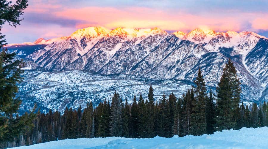 Sunset view at the Purgatory Ski Resort during winter