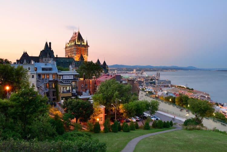 The Old Town of Quebec City and the waterfront at dusk