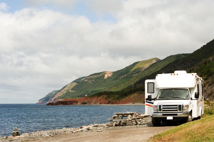 An RV parked at Cape Breton